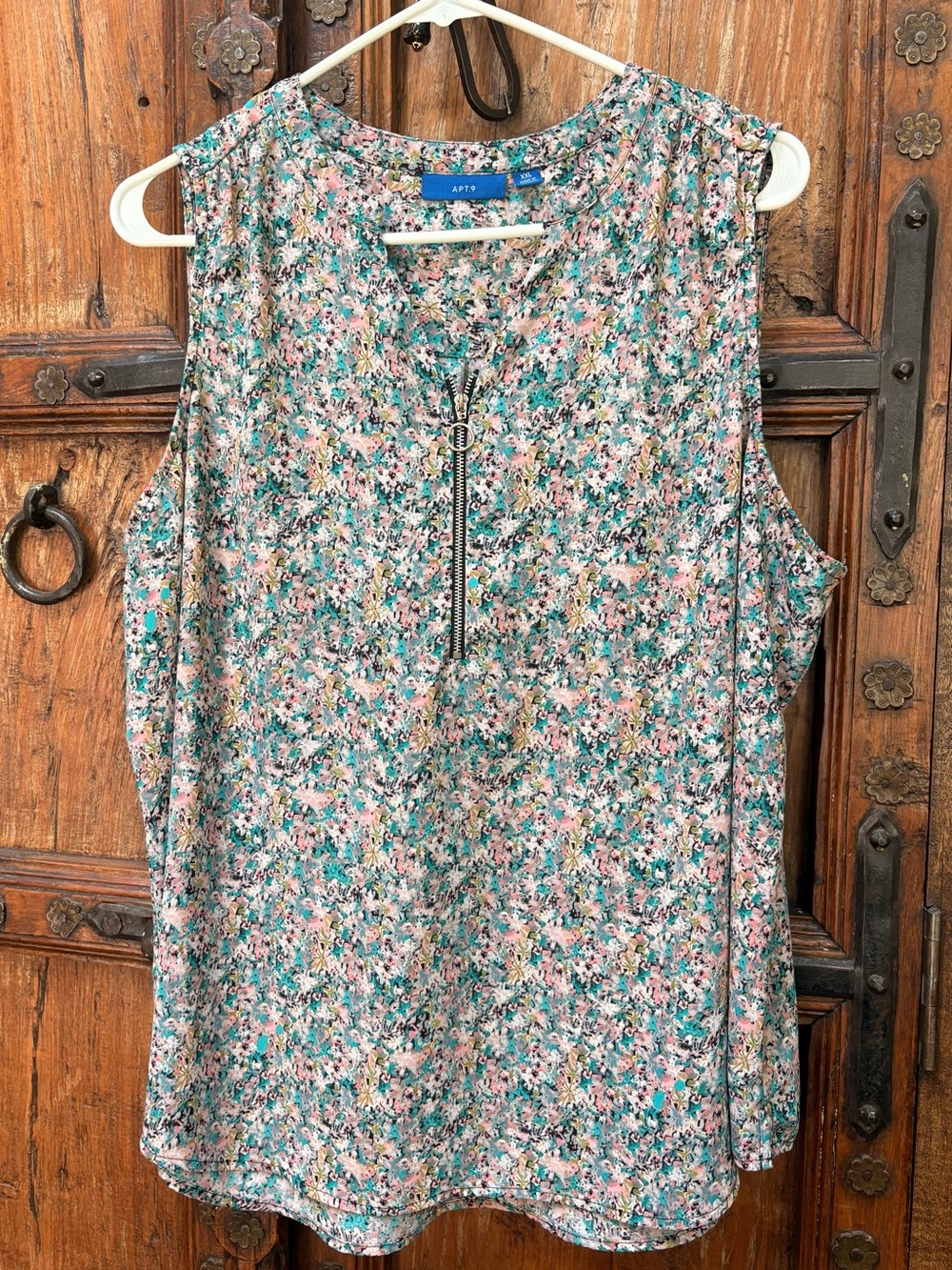 APT. 9 Floral Zip-Front Sleeveless Top in Multicolor Print XXL Like New